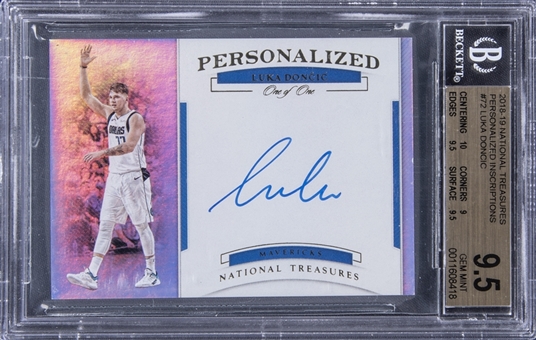 2018-19 National Treasures Personalized Inscriptions #72 Luka Doncic Signed Rookie Card (#1/1) - BGS GEM MINT 9.5/BGS 10